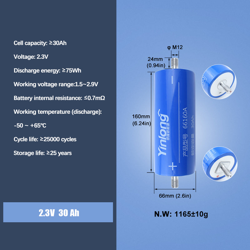 EU STOCK ! LTO Yinlong LTO 2.3V 30Ah Batteries Rechargeable Brand New Battery Cycle Life 25000+For low temperature discharge DIY 12V 24V 48V 72V battery pack