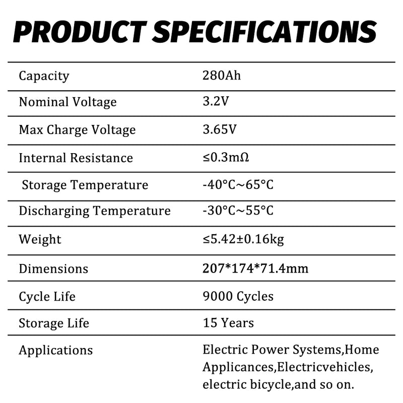 CALB L173F280A 3.2V 280Ah LiFePO4  Prismatic Grade A Cells 9000+ Cycles For Solar Energy System, RV, EV, PV