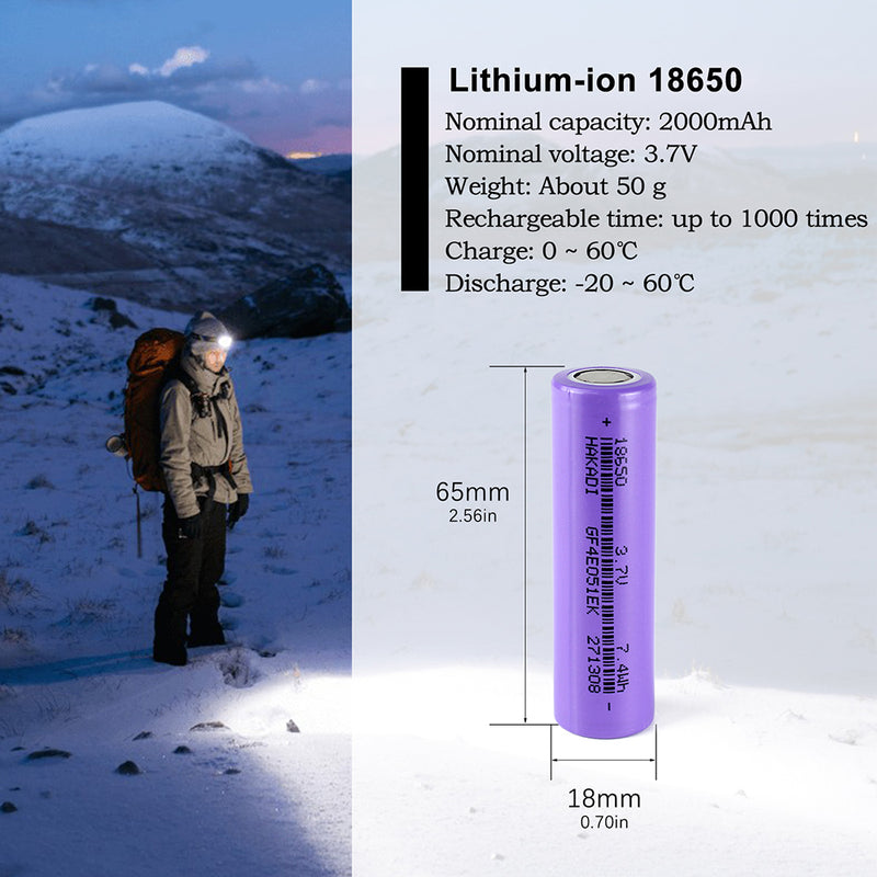 HAKADI 18650 3.7V 2000mah NMC Lithium-ion Rechargeable Battery 1C-3C Discharge For Flashlight Solar System