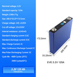 LiFePO4 EVE 3.2V 125Ah Battery Grade A Cells 4000+ Cycle Life For RV, EV, Solar,Diy Battery Pack