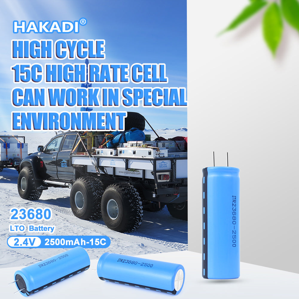 HAKADI LTO 2.4V 2500mAh 23680 Lithium Titanate Cell 15C Power Rechargeable Low Temperature Battery Cells 5000 Cycle Times