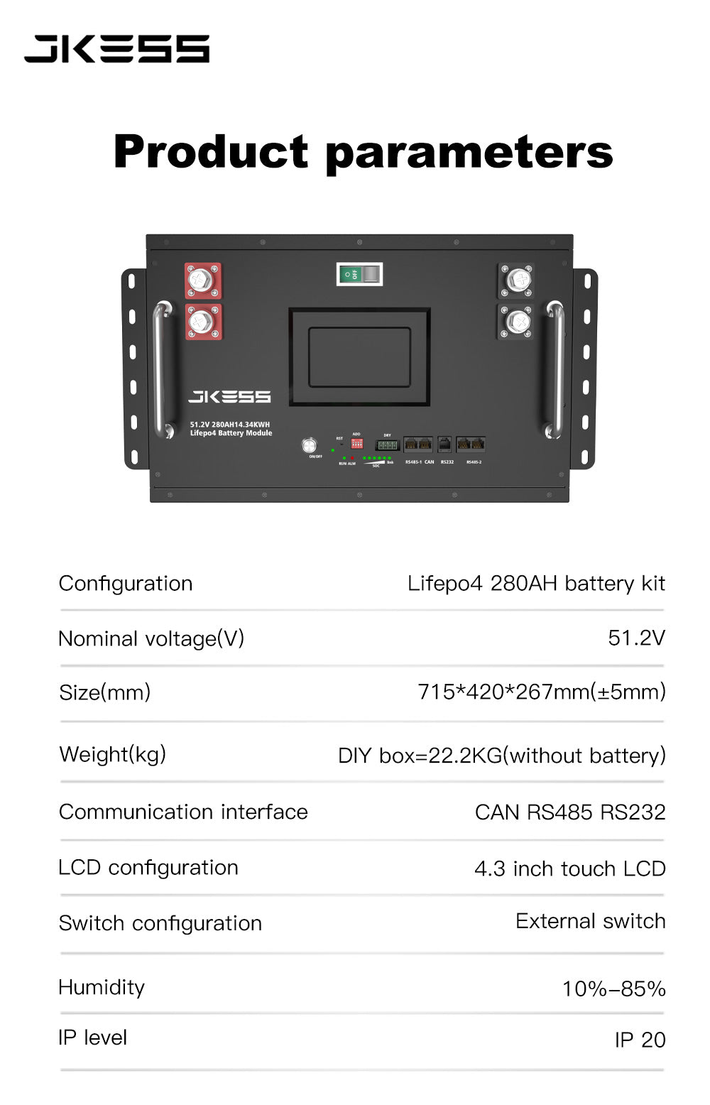 EU STOCK JK ESS 6U 48V Battery DIY Box With V19 JK Bms 200A 16S Stackable Kit 51.2V 280Ah 314Ah 15Kwh 16Kwh Free Shipping