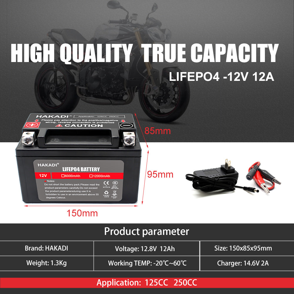 HAKADI Jump Starter 12V 12Ah Deep Cycle Lifepo4 12.8V Rechargeable Battery Pack For Motorcycle Starter Long Cycle Life