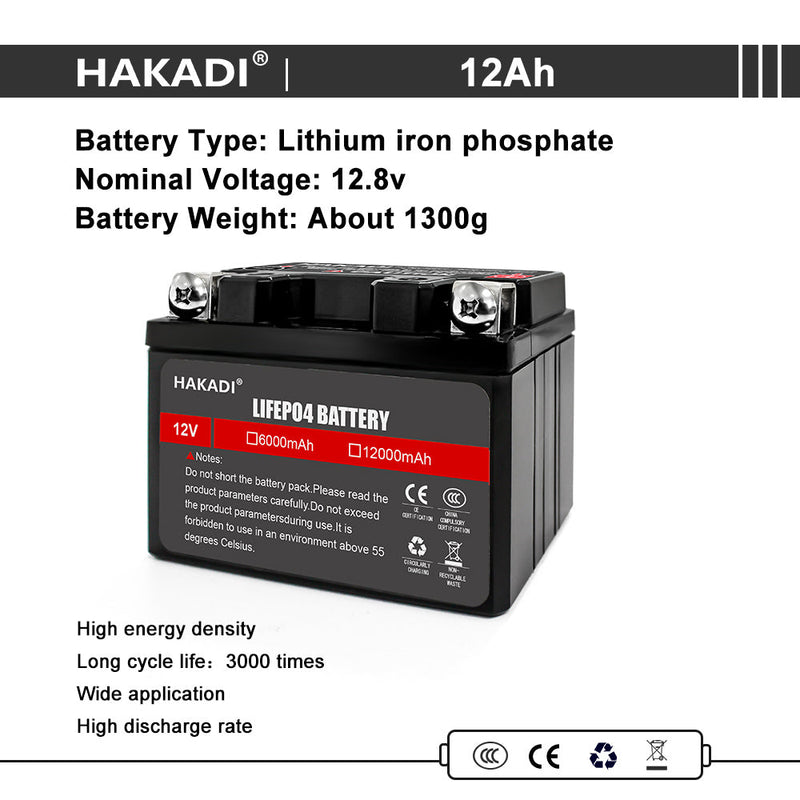 RU STOCK HAKADI Jump Starter HQD-12V 12Ah Deep Cycle Lifepo4 12.8V Rechargeable Battery Pack For Motorcycle Starter Long Cycle Life