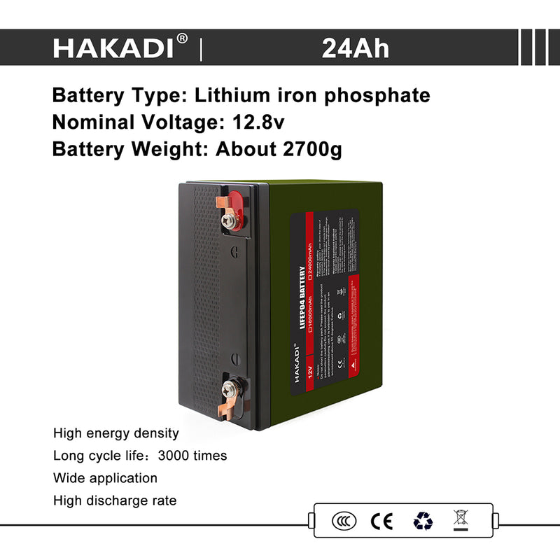 RU STOCK HAKADI LiFePO4 Rechargeable 12V24Ah 1 pc Deep Cycle lfp Battery Pack Built With BMS