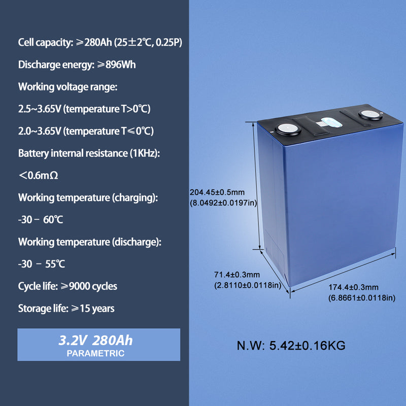 LiFePO4 CALB 3.2V 280Ah Grade A Battery Cell 9000+Cycle life Rechargeable For Solar Energy System Boat Power Supply